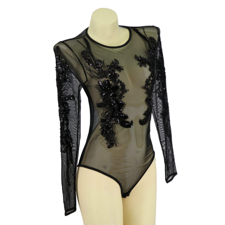 94085 - Black Mesh Bodysuit with Sequins