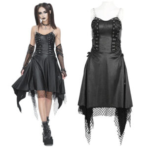 SKT192 - Lace up pleather net dress