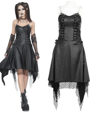 SKT192 - Lace up pleather net dress