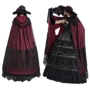 CA04502 - Gothic red lace hooded cape