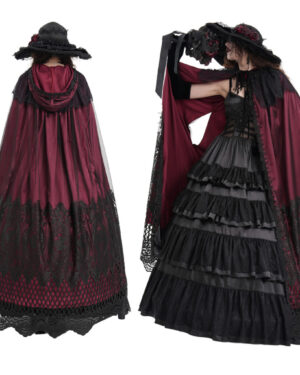 CA04502 - Gothic red lace hooded cape