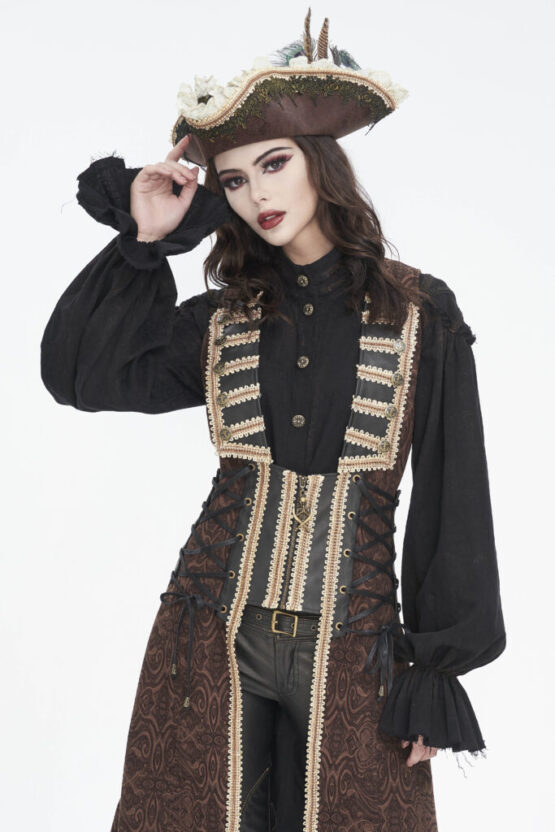SHT11401 - Women's puff sleeve pirate button down top-black-2XL - Image 12