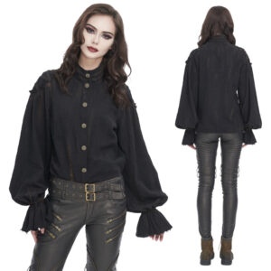 SHT11401 - Women's puff sleeve pirate button down top-black