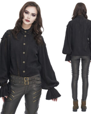 SHT11401 - Women's puff sleeve pirate button down top-black