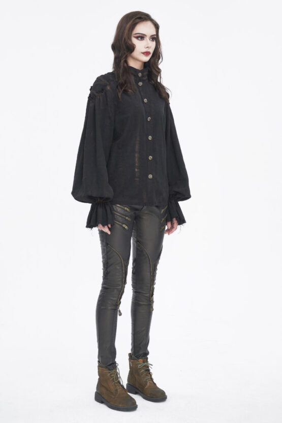 SHT11401 - Women's puff sleeve pirate button down top-black-2XL - Image 7