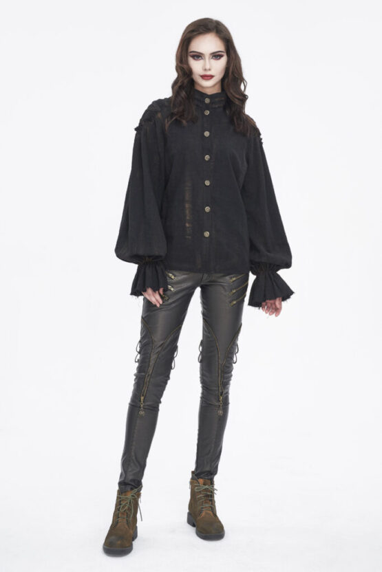 SHT11401 - Women's puff sleeve pirate button down top-black-2XL - Image 6