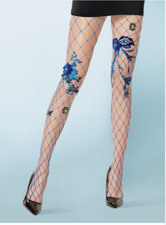 ST6604 - Fishnet Pantyhose floral - blue
