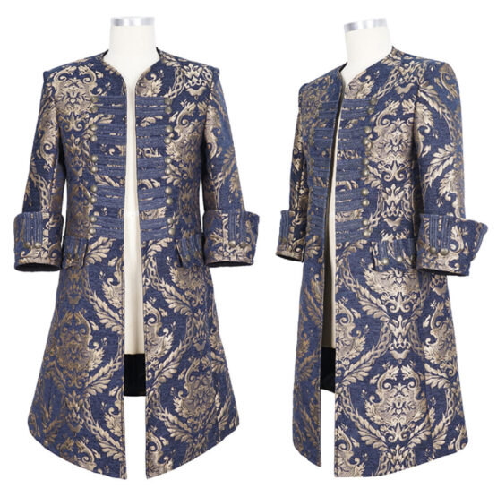 CT23202 - Brocade military style frock coat-Blue and gold