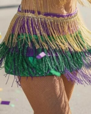 7055 - Mardi Gras 3 layer sequin frill skirt-Gold/Green/Purple