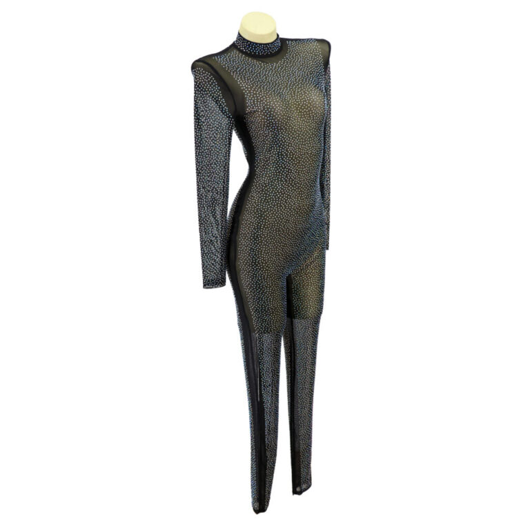 7554 - Black mesh rhinestone catsuit - Image 3