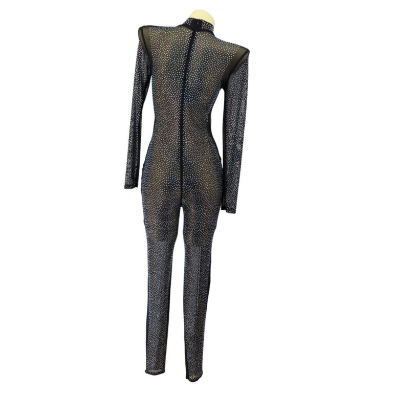 7554 - Black mesh rhinestone catsuit - Image 2