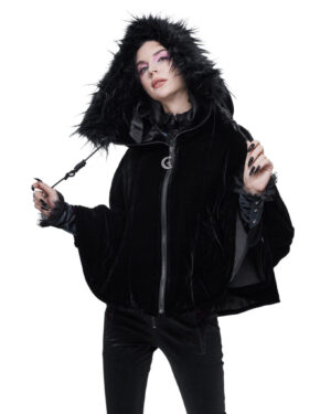 CA02901 - Black Velvet Fur Zipper Hoodie