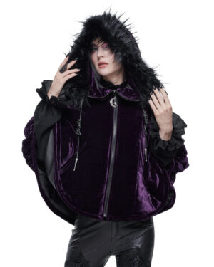 CA02902 - Purple Velvet Fur Zipper Hoodie