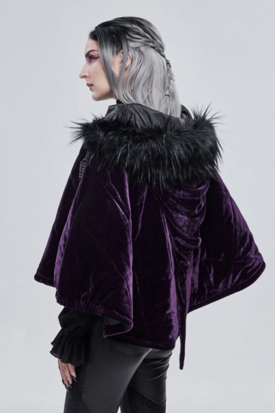 CA02902 - Purple Velvet Fur Zipper Hoodie - Image 2
