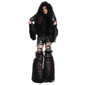 CT241 - Faux fur punk jacket with cross chain