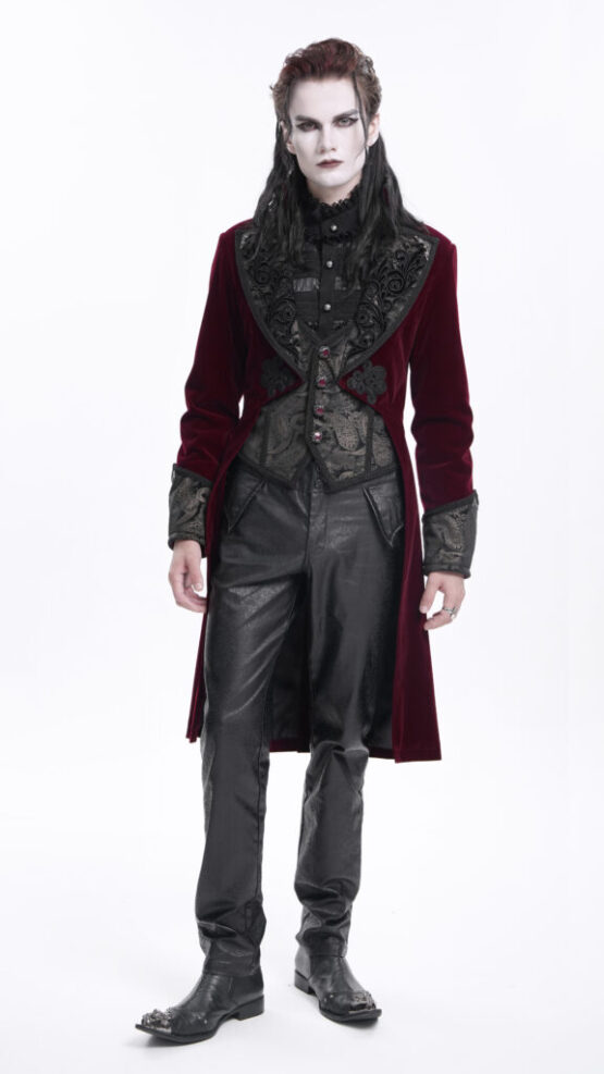 CT25402 - Paisley tailcoat with lace embroidery-Red - Image 3
