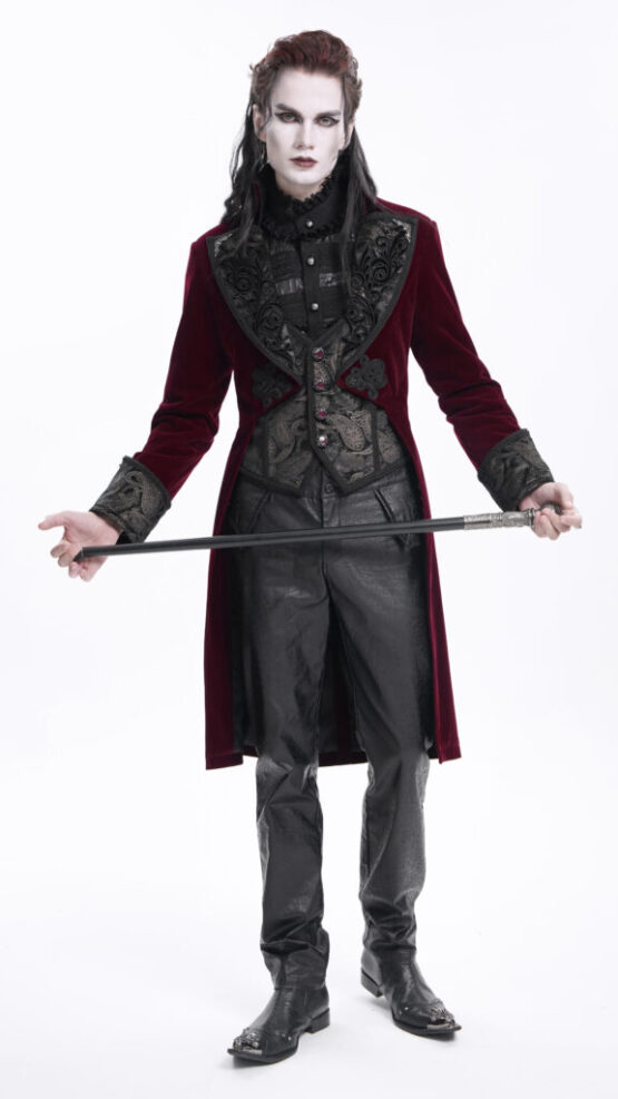 CT25402 - Paisley tailcoat with lace embroidery-Red - Image 6