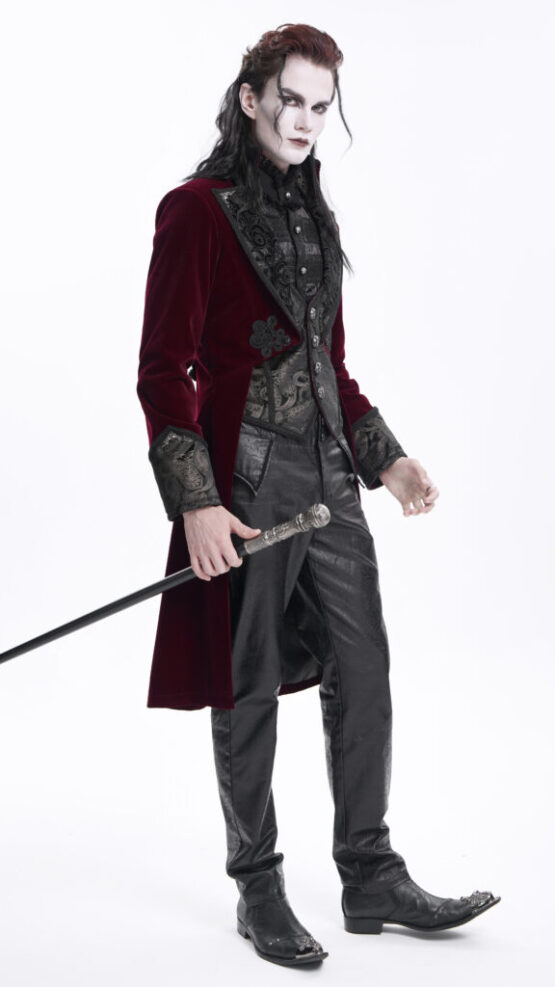 CT25402 - Paisley tailcoat with lace embroidery-Red - Image 5