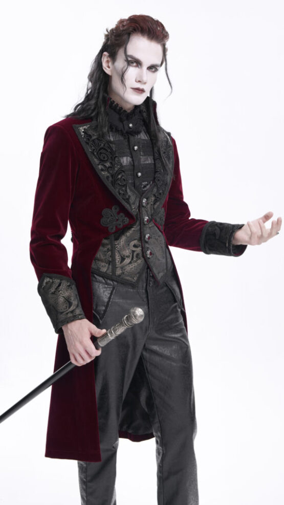 CT25402 - Paisley tailcoat with lace embroidery-Red - Image 4