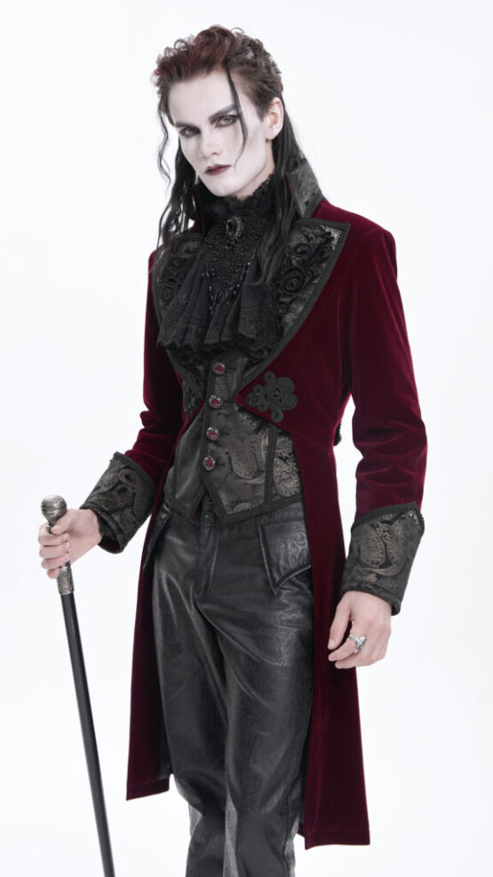 CT25402 - Paisley tailcoat with lace embroidery-Red - Image 2