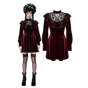 DW1025 - Red lace velvet dress