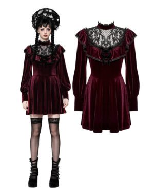 DW1025 - Red lace velvet dress