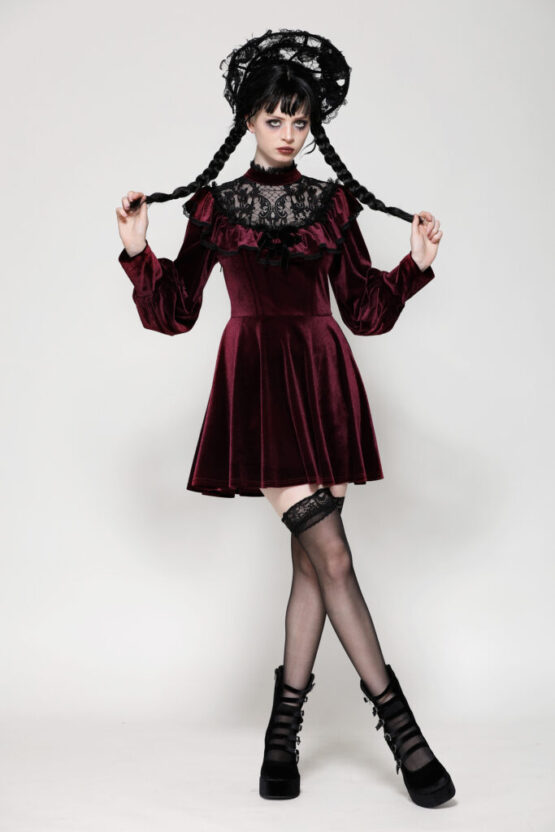 DW1025 - Red lace velvet dress - Image 4