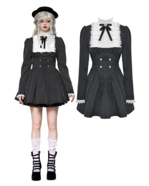 DW1031 - Striped ruffle scholarly academia dress