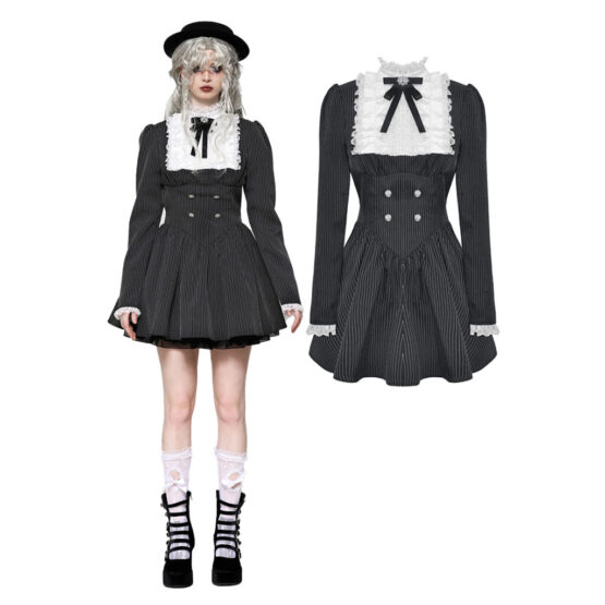 DW1031 - Striped ruffle scholarly academia dress
