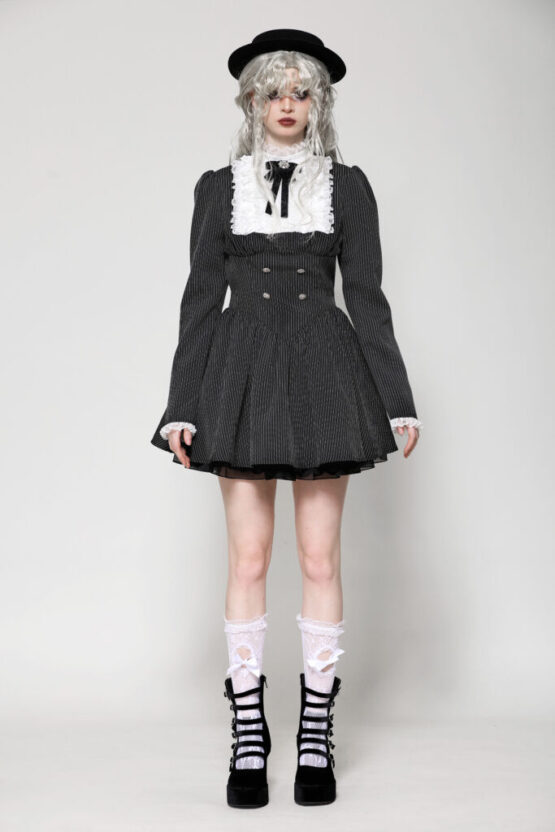 DW1031 - Striped ruffle scholarly academia dress - Image 3