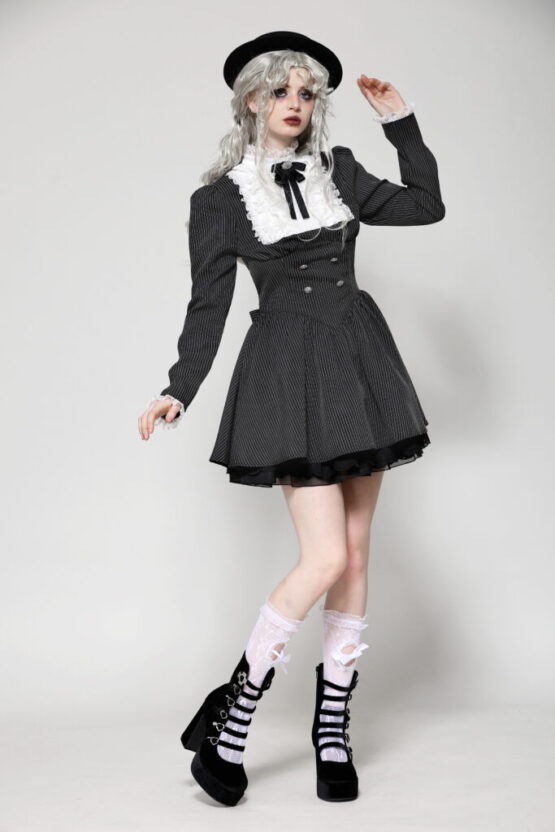 DW1031 - Striped ruffle scholarly academia dress - Image 4