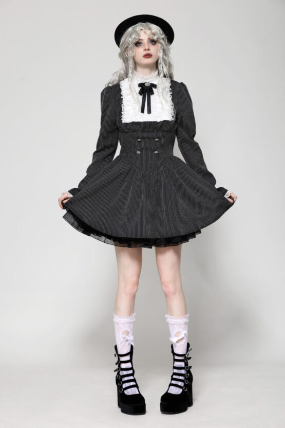 DW1031 - Striped ruffle scholarly academia dress - Image 5