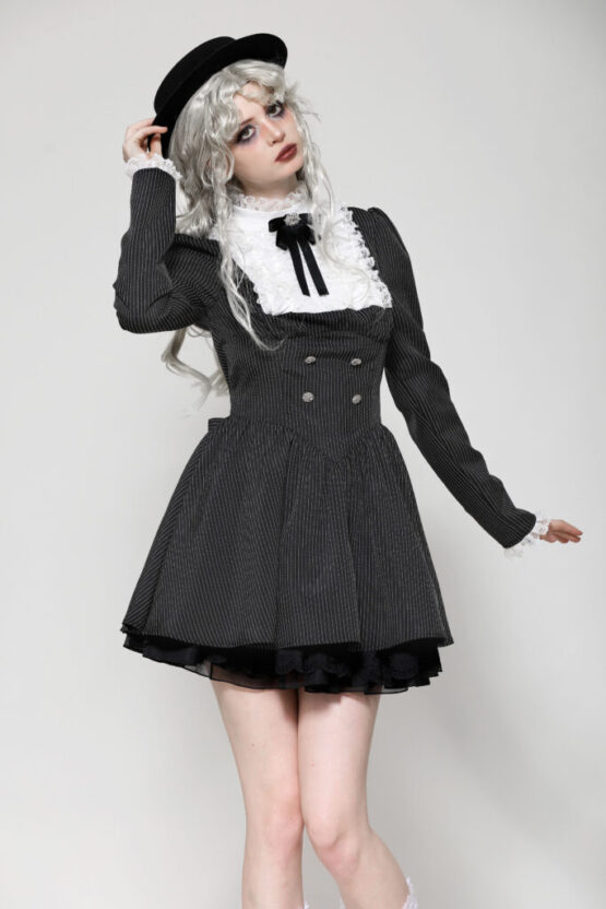 DW1031 - Striped ruffle scholarly academia dress - Image 6