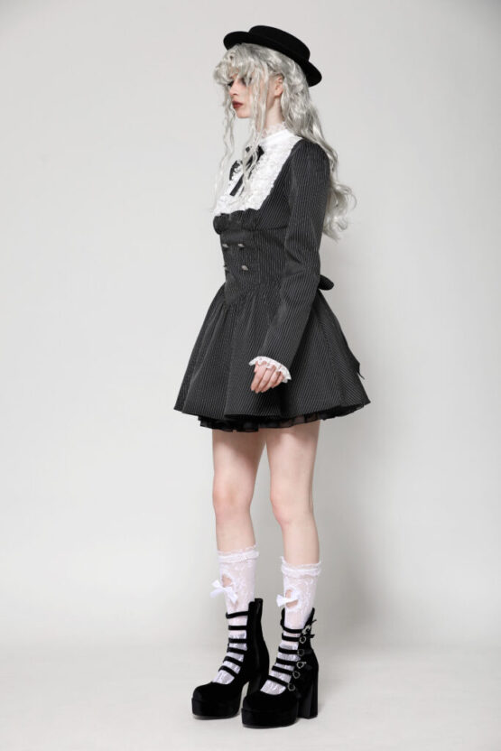 DW1031 - Striped ruffle scholarly academia dress - Image 7