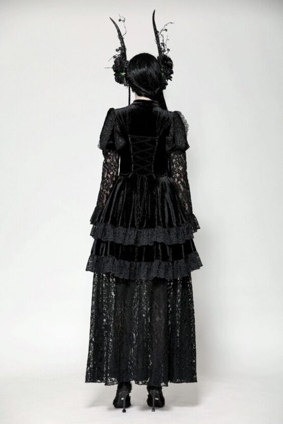 DW1055 - Gothic black ruffle overlay lace dress - Image 2