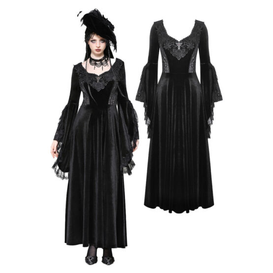 DW1060 - Vintage velvet oversized sleeve dress