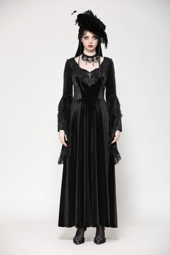 DW1060 - Vintage velvet oversized sleeve dress - Image 3