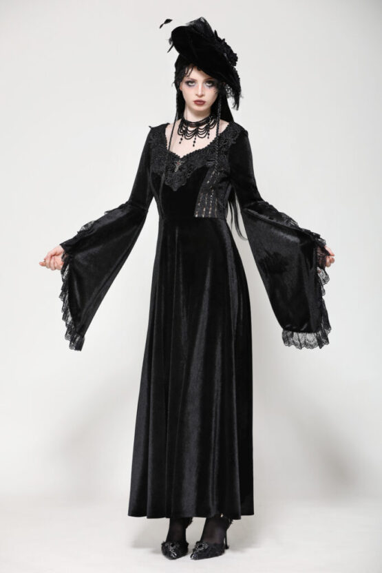 DW1060 - Vintage velvet oversized sleeve dress - Image 4