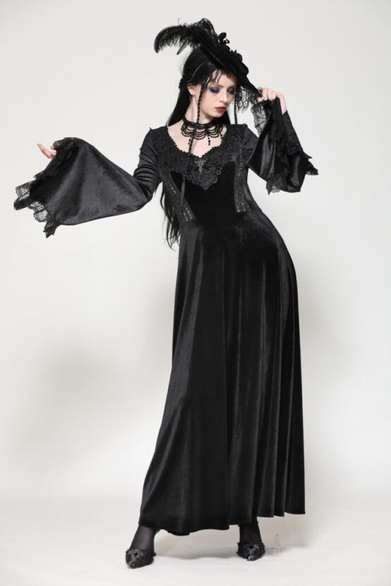 DW1060 - Vintage velvet oversized sleeve dress - Image 6