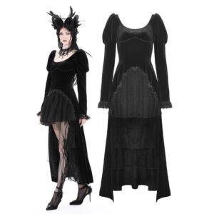 DW877 - Gothic velvet puff sleeve high low dress