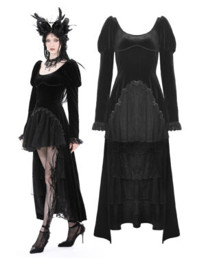 DW877 - Gothic velvet puff sleeve high low dress