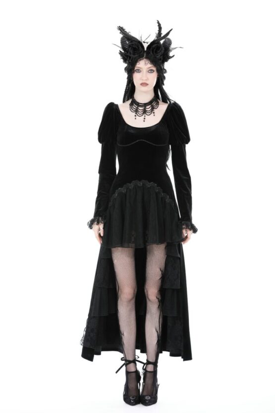 DW877 - Gothic velvet puff sleeve high low dress - Image 6