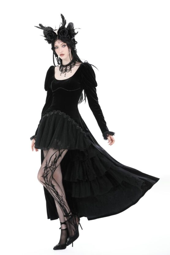 DW877 - Gothic velvet puff sleeve high low dress - Image 5