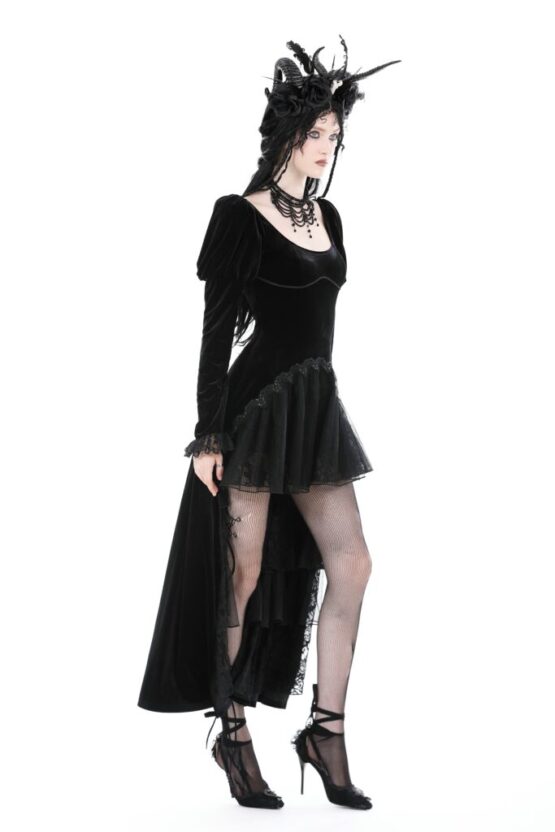 DW877 - Gothic velvet puff sleeve high low dress - Image 4