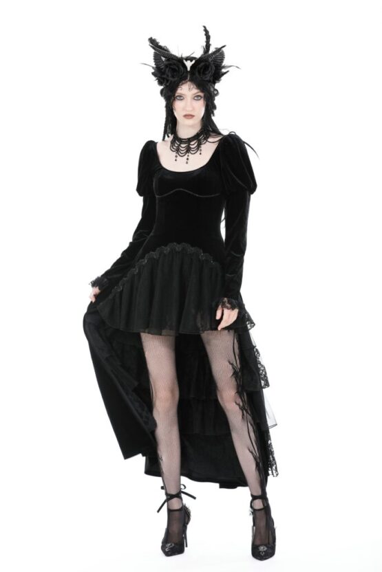DW877 - Gothic velvet puff sleeve high low dress - Image 3