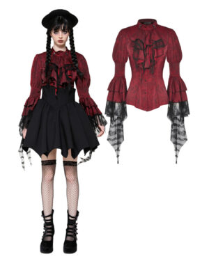IW119 - Red distressed frill blouse