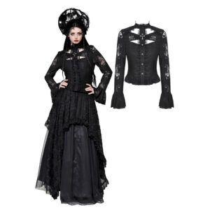 IW120 - Black lace hollow cross blouse