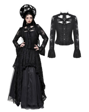 IW120 - Black lace hollow cross blouse