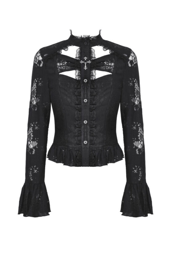 IW120 - Black lace hollow cross blouse - Image 7