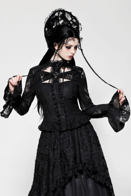 IW120 - Black lace hollow cross blouse - Image 3